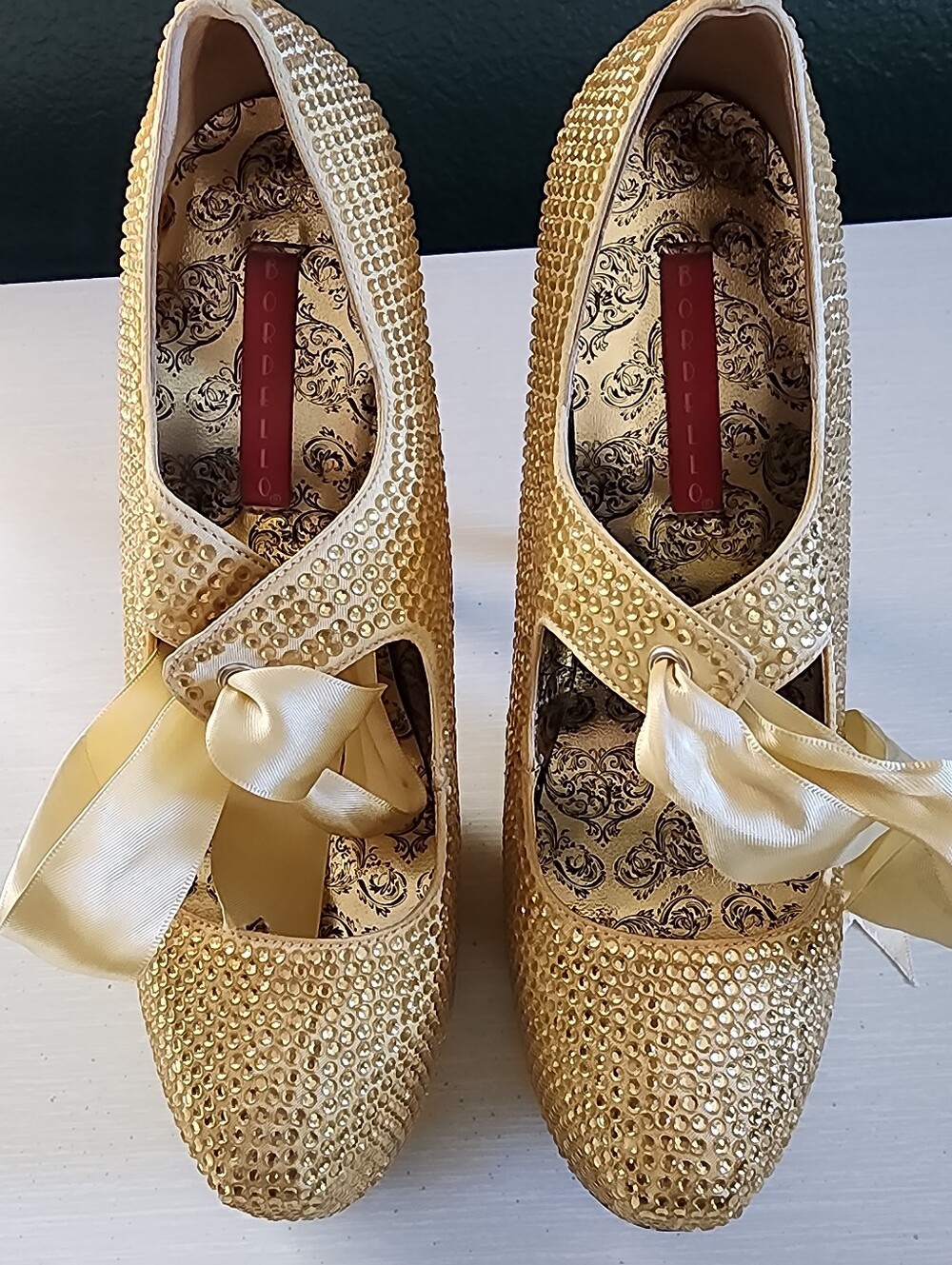 Bordello Gold Rhinestone Heels - Picture 3 of 7